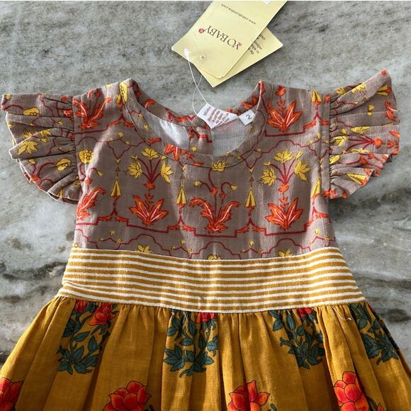 NWT Yo Baby India Hand-Block Print Dress 2T, Boho Floral Ruffle Sleeve - Picture 5 of 10